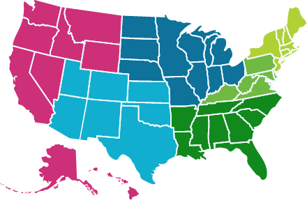 Map of USA divided by regions