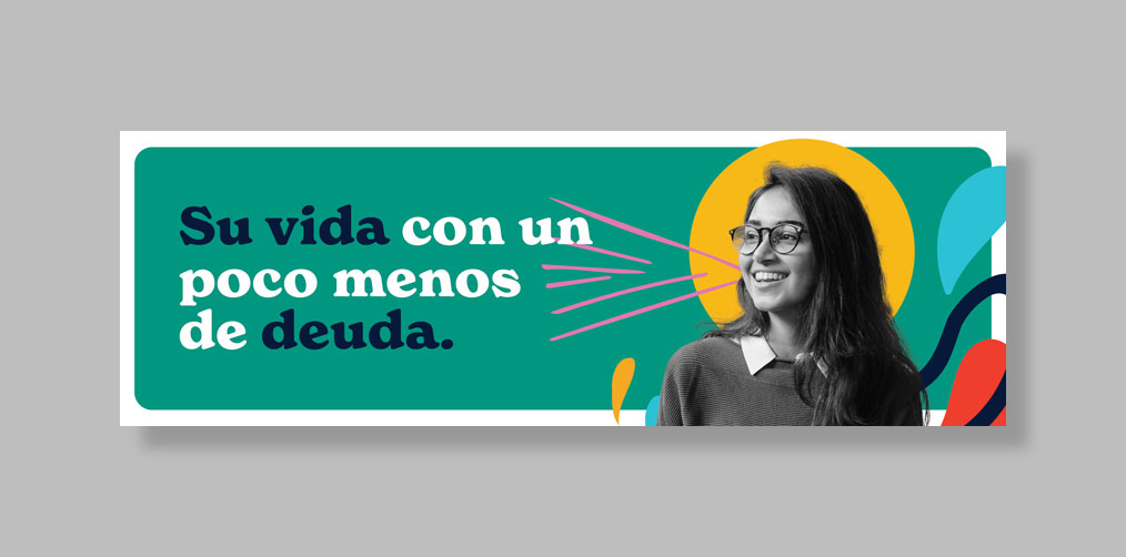 A screenshot of an email header with Spanish text on the left explaining how to use payment plans to lessen your debt