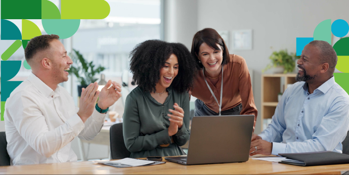 A team attending a virtual conference
