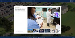 Higher education campus virtual tour featuring students on campus.