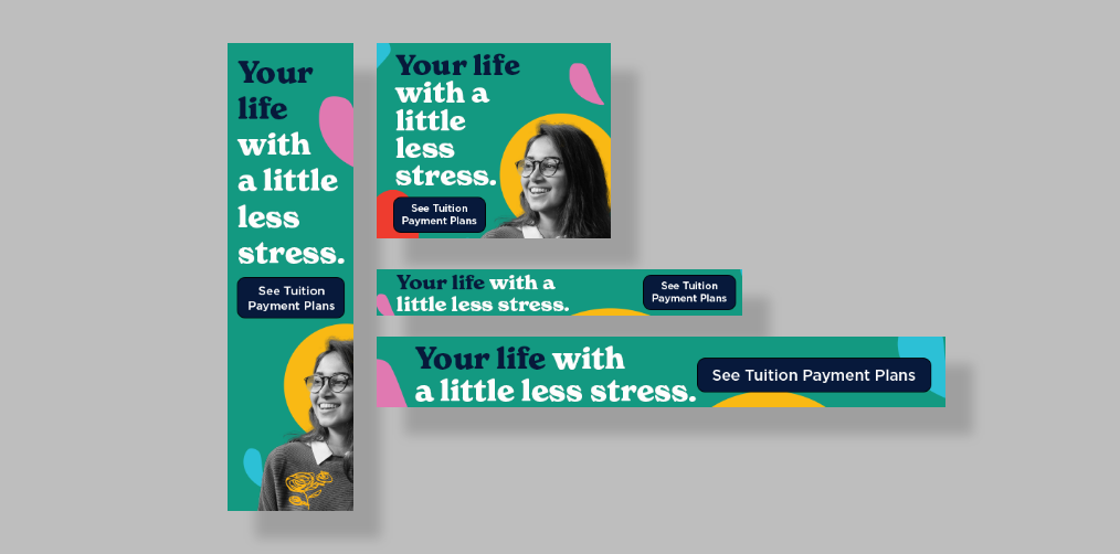 3 screenshots of several banner ads for Picture Your Life with less stress