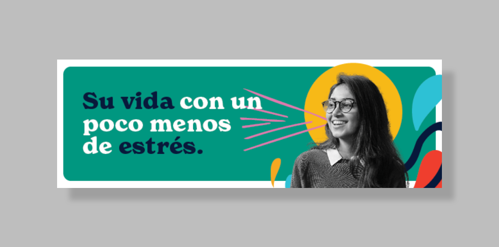 A screenshot of an email header with Spanish text on the left explaining how to use payment plans to lessen your stress