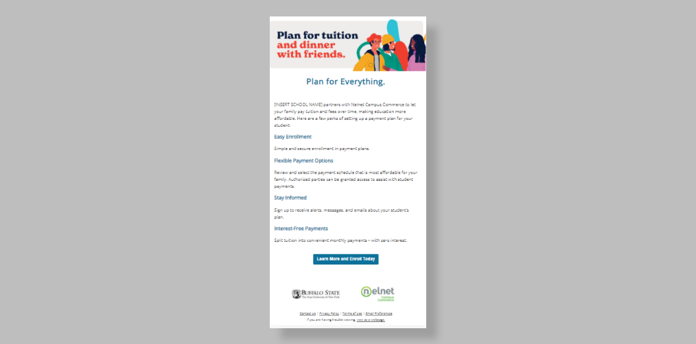 Screenshot of an email template that parents can use for their children to plan tuition and dinner with friends.