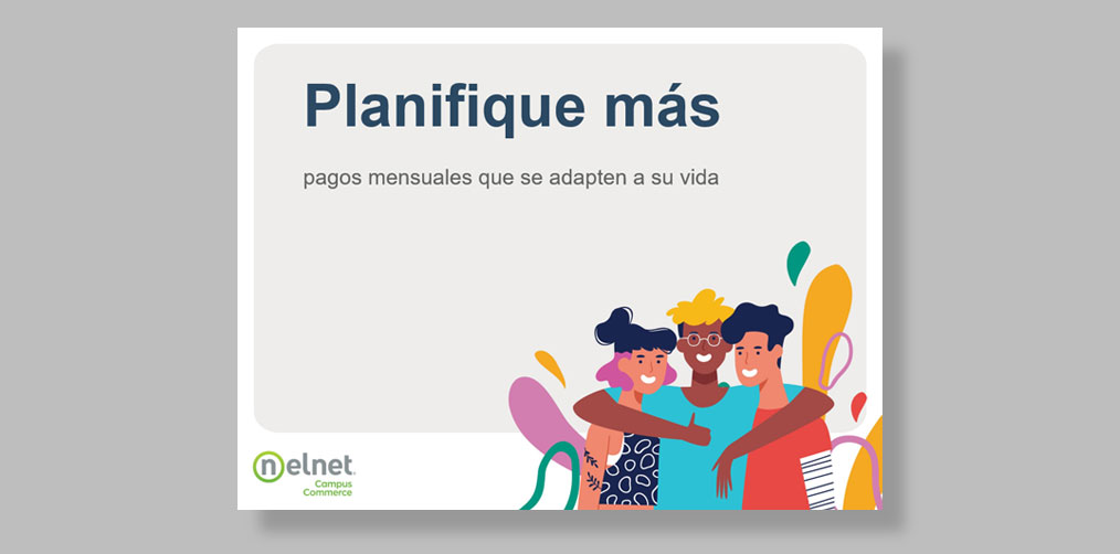 A screenshot of a PowerPoint template with Spanish text at the top mentioning monthly payments