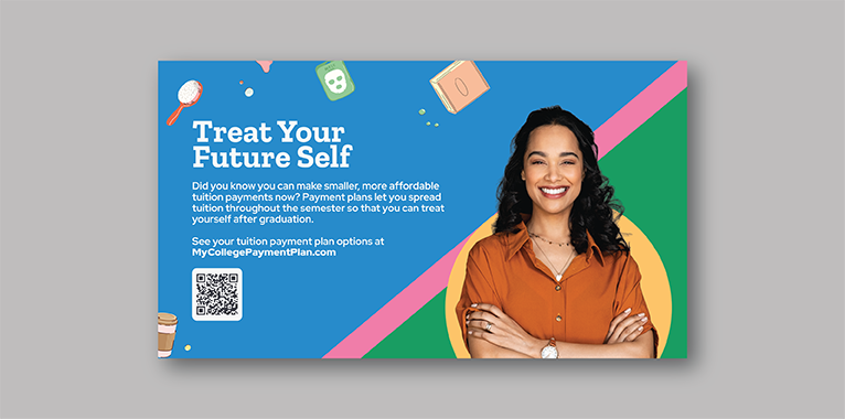 TV screenshot with text on the left explaining how to treat your future self