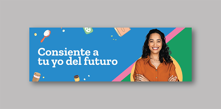 A screenshot of an email header with Spanish text on the left explaining how to treat your future self