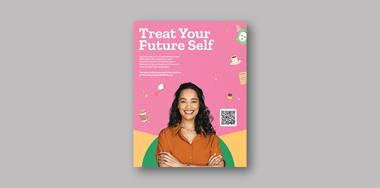 Screenshot of a flyer with text at the top explaining how to treat your future self