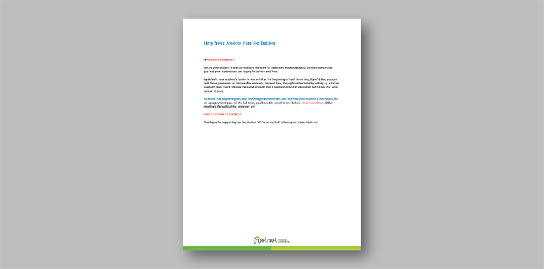 Screenshot of a Letter template that is sent to Parents