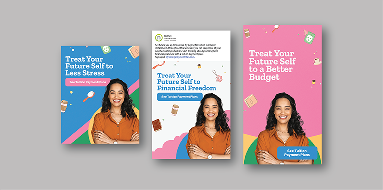 3 social media screenshots, each showing text that explains how to treat your future self