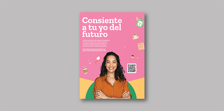 A screenshot of a poster with Spanish text at the top explaining how to treat your future self
