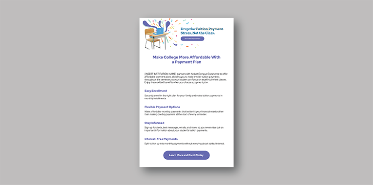 Screenshot of an email template that parents can use for their children to drop the tuition payment stress, not the class