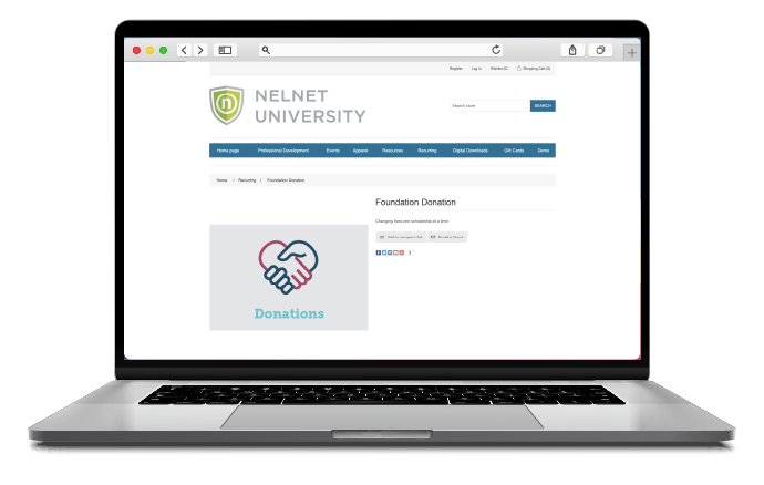 A Nelnet Campus Commerce Storefront page viewed on a laptop