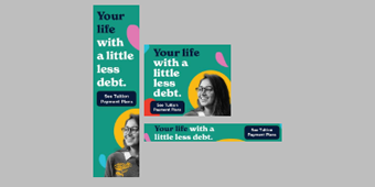 3 screenshots of several banner ads for Picture Your Life with less debt