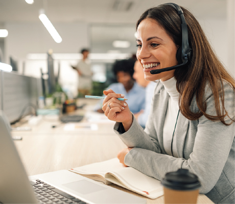 Client support representative on a call